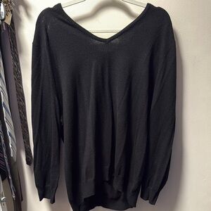 Elegant Black V-Neck Sweater with Crisscross Detail